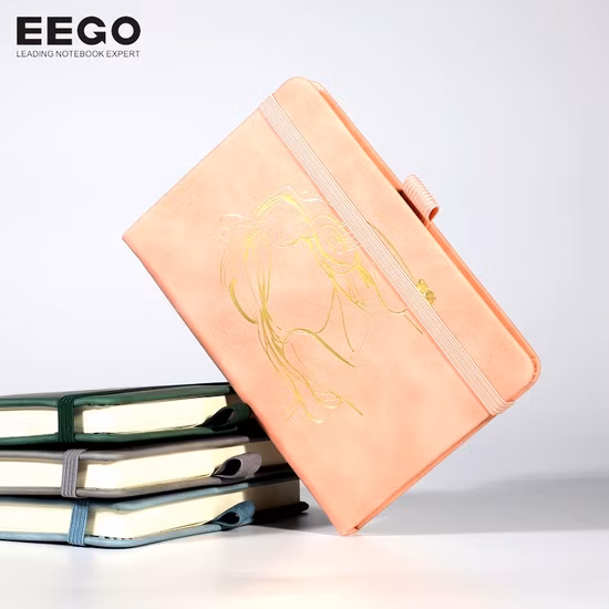 Carnets portables à couverture rigide de poche A6 en cuir PU végétalien personnalisé avec porte-stylo